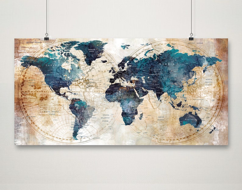 Gift for the Home Large Wall Map World Map Wall Art Bedroom Etsy