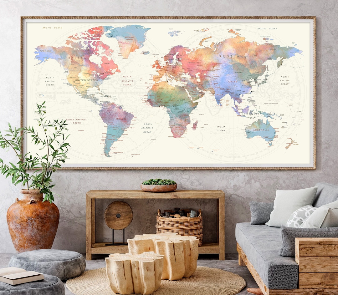 World Map Poster Large Wall Travel Map Print Push Pin Modern Cool Map Il 1080xN.4694223524 5bd9 
