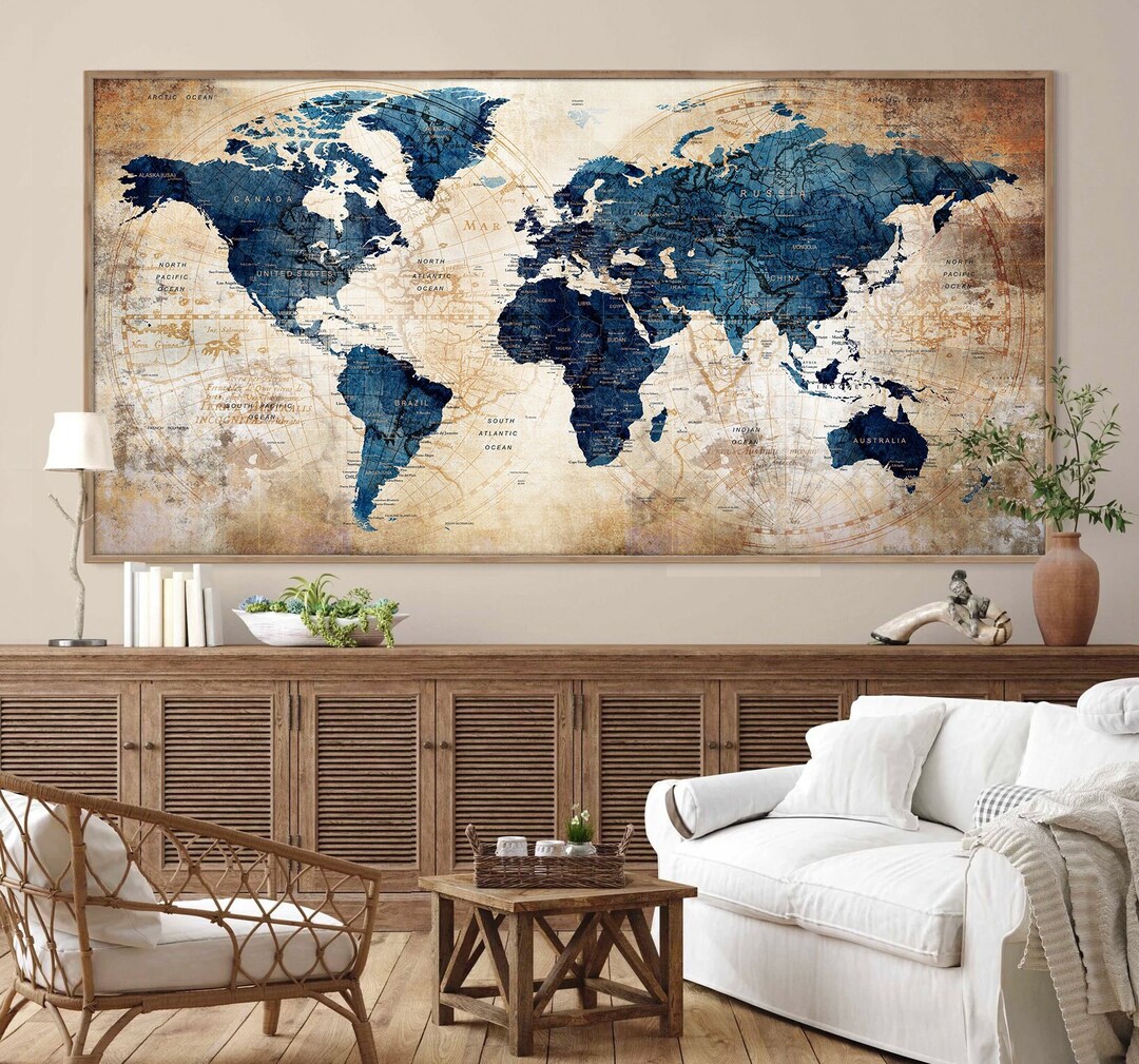 World Map Wall Art, Adventure Push Pin Travel Map, Large Poster Wall ...