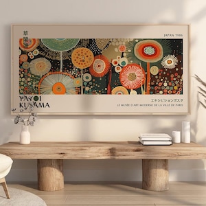 Impressão inspirada na arte de Yayoi Kusama, arte abstrata, pôster grande de patchwork, arte de parede japonesa, arte de parede para galeria de exposição, decoração de parede para sala de estar Y18