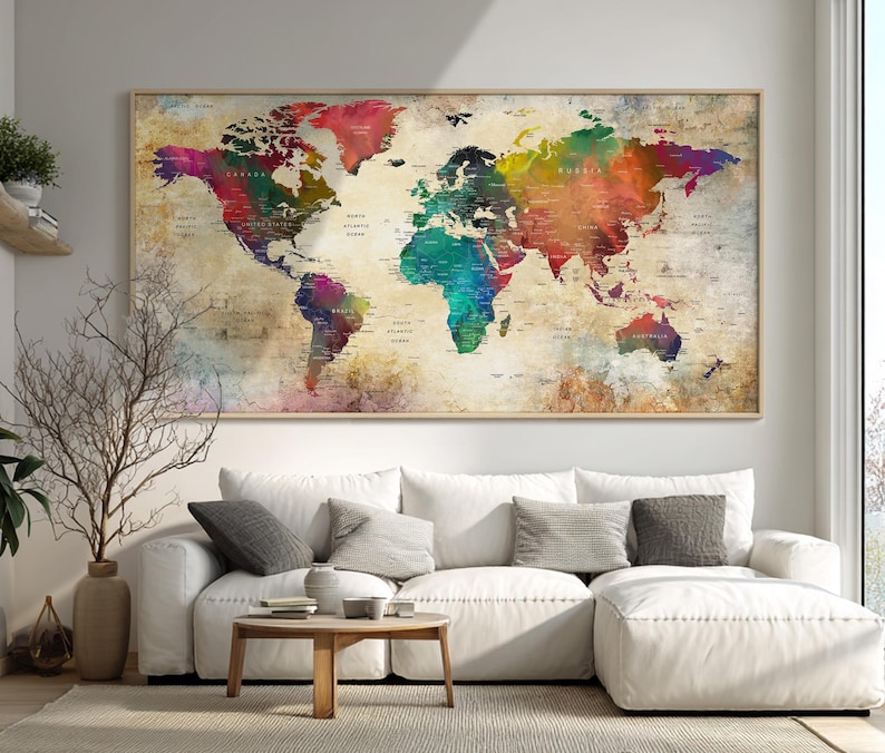 Watercolor World Map Poster: Adventure Push Pin Travel Art - Etsy