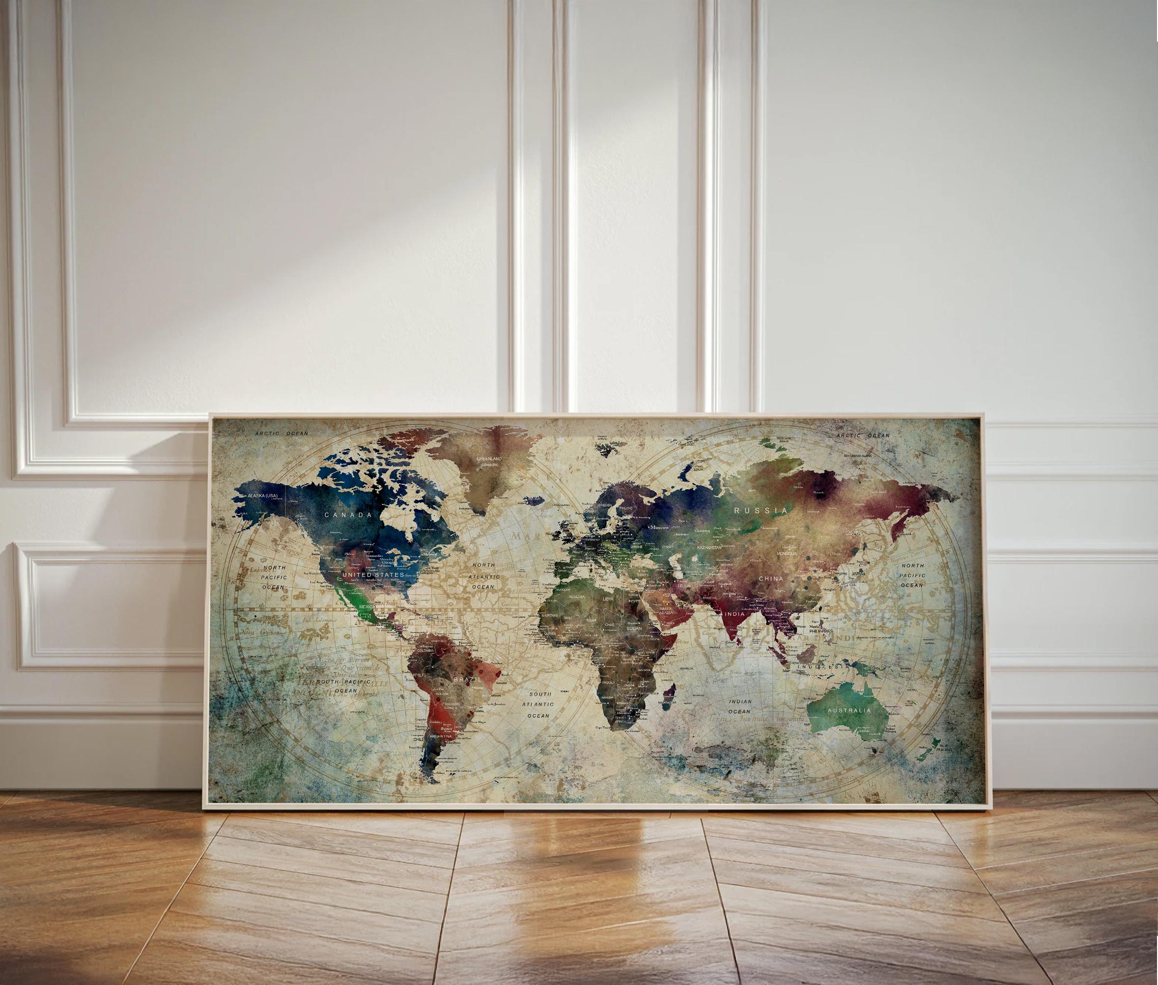Modern Watercolor World Map Print: Earth Tone Minimalist Wall Decor ...