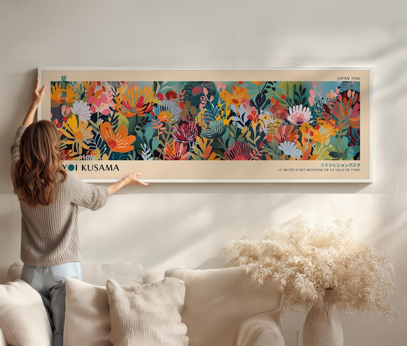 Yayoi Kusama Inspired Floral Artwork, Modern Minimalist Decor