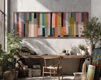 Large Colorful Modern Abstract Art Print, Horizontal Multicolored Artwork
