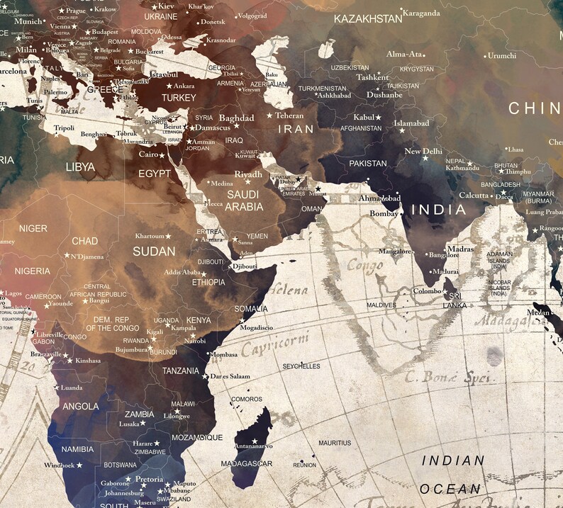 Large Travel World Map Poster Push Pin Colorful Contemporary Etsy