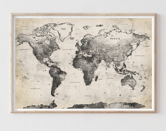 Large Vintage Style World Map Wall Art Poster, Old Sepia Color Map of the World Vintage Poster Wall Art Print | Vintage World Map - M73
