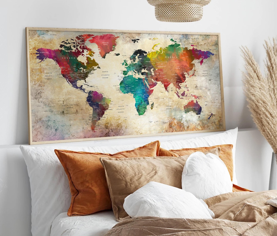 Watercolor World Map Poster: Adventure Push Pin Travel Art - Etsy Canada