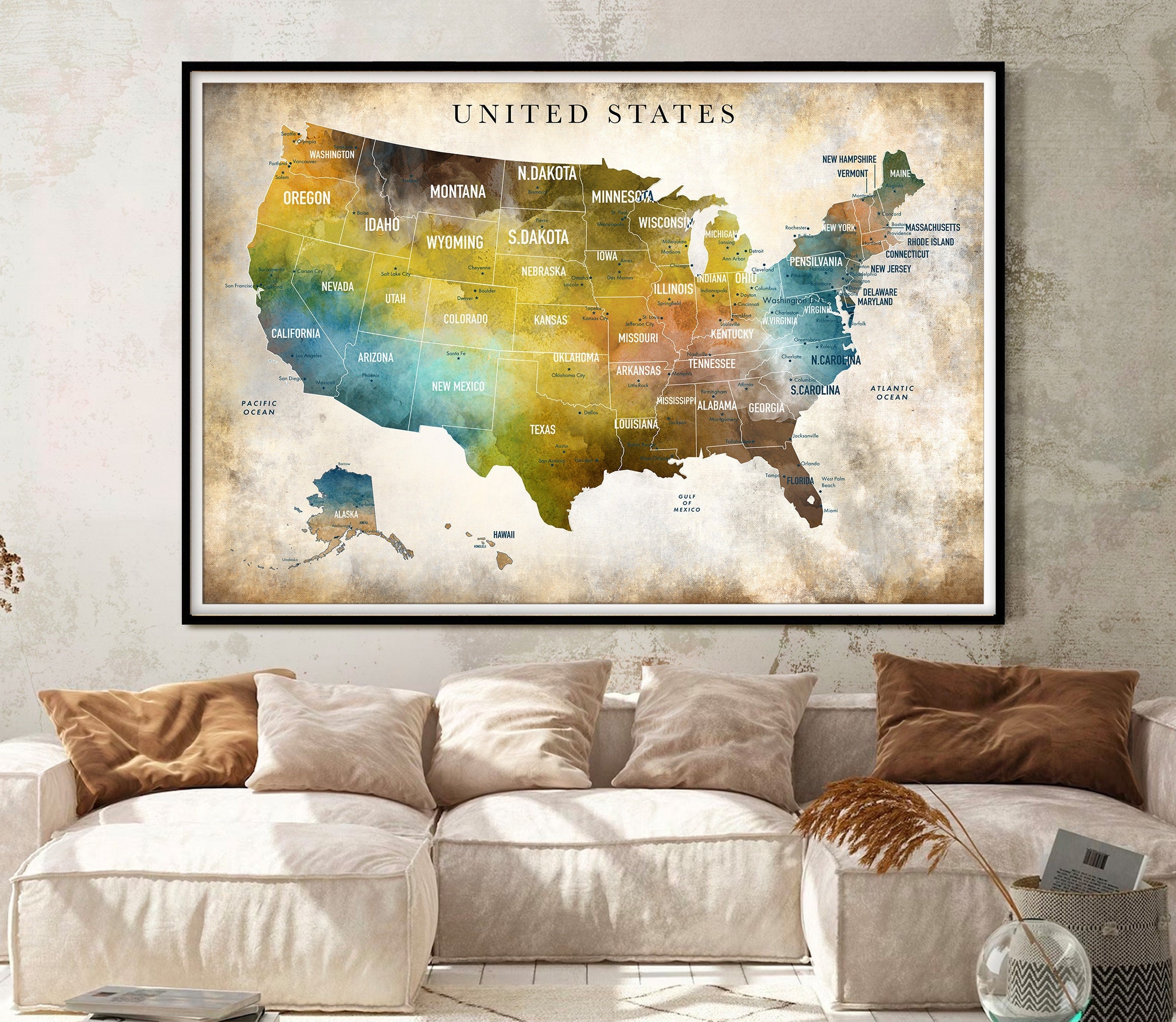 USA Map Wall Art Print On Poster Colorful American Map Print Modern Il Fullxfull.4667816307 Jjk1 