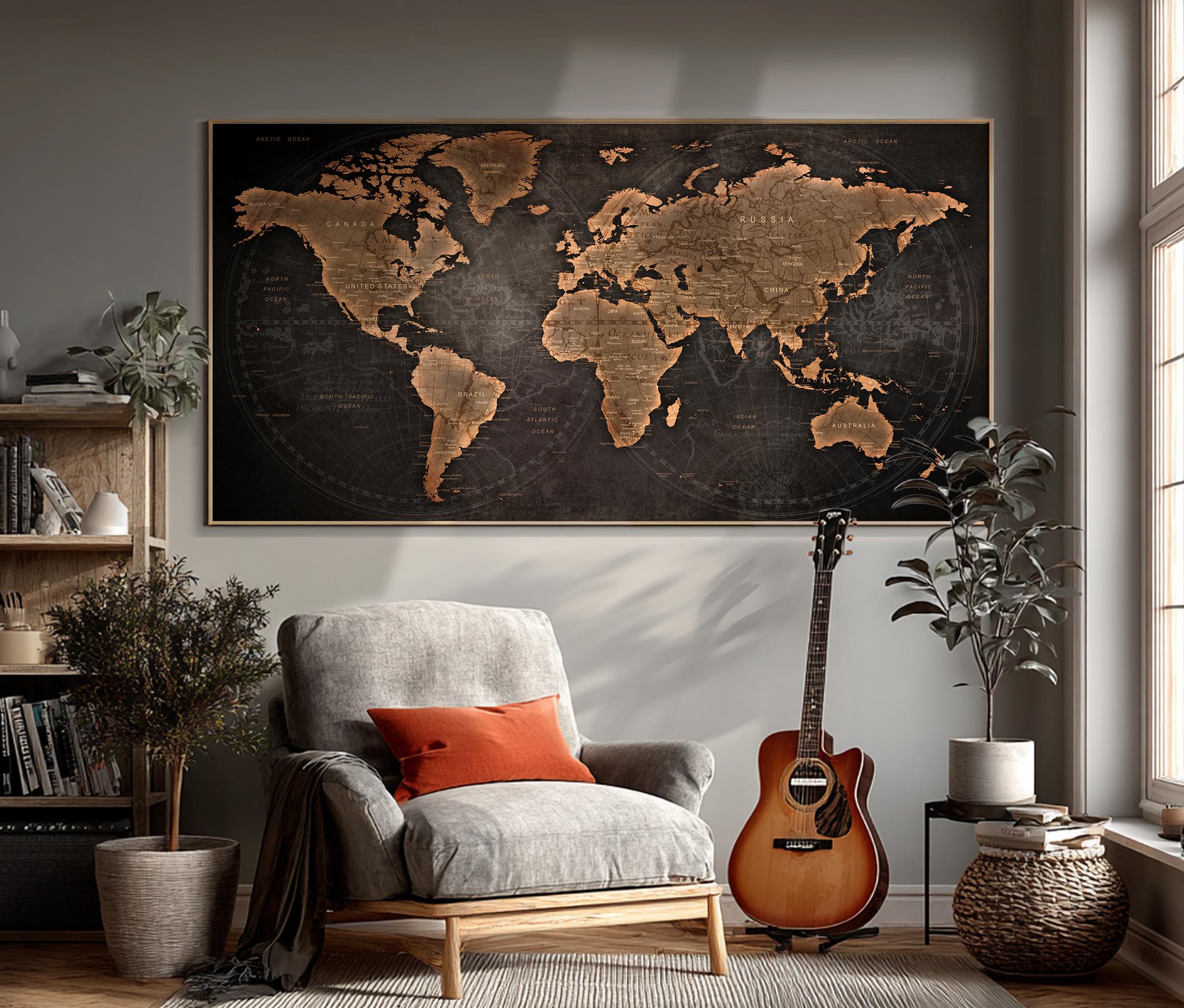 Elegant World Map Poster – Modern Wall Decor for Home & Office - Etsy