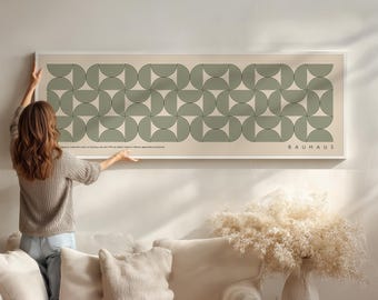 Sage Green Bauhaus Wall Art - Large Panoramic Living Room Decor