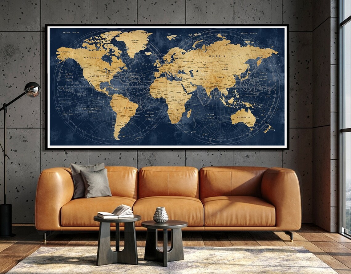 World Map Poster Art Push Pin Map Of The World Navy Blue Print world-map-poster-art-push-pin-map-of-the-world-navy-blue-print