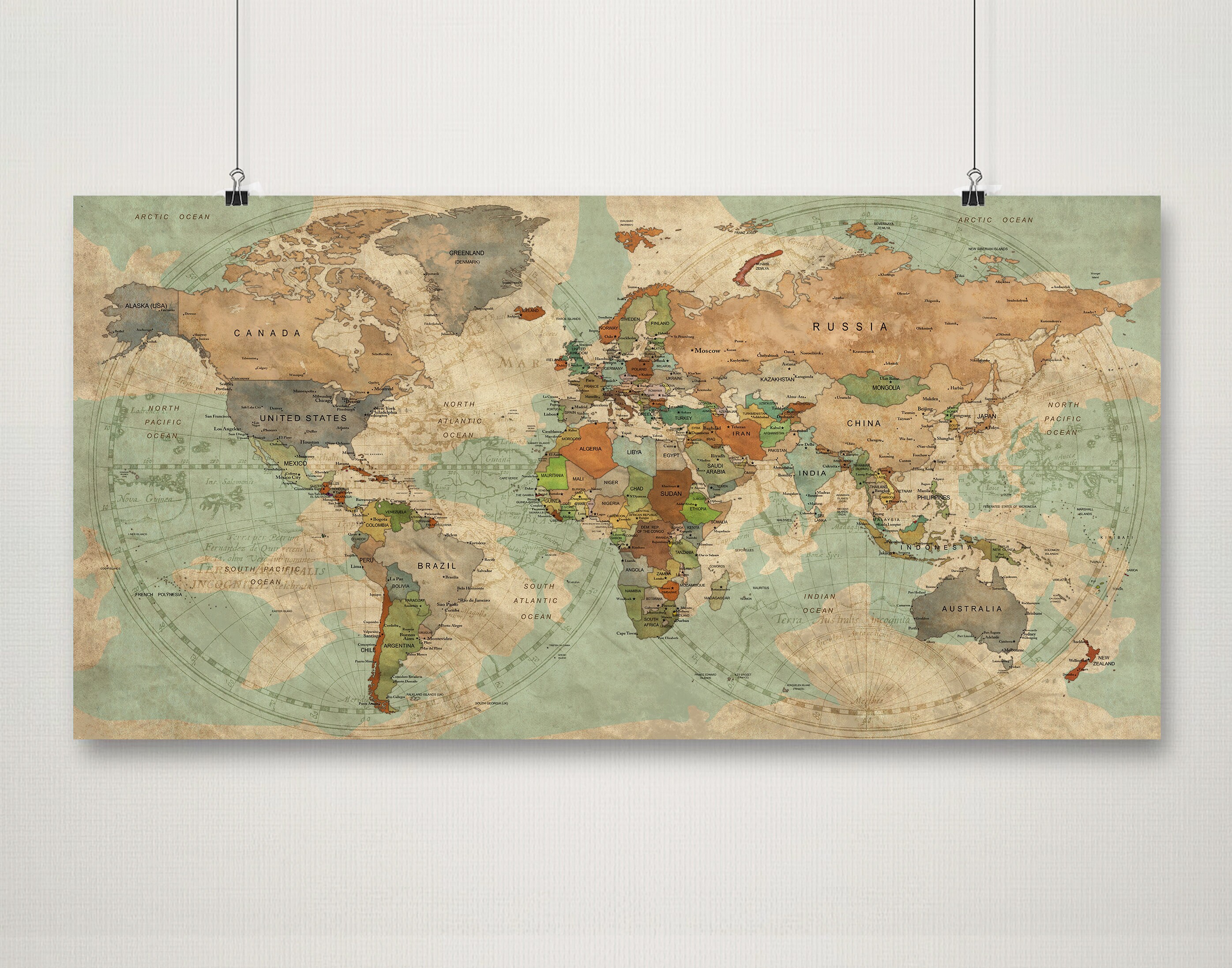 Large World Map Poster: Modern Home Decor, Living Room Art - Etsy