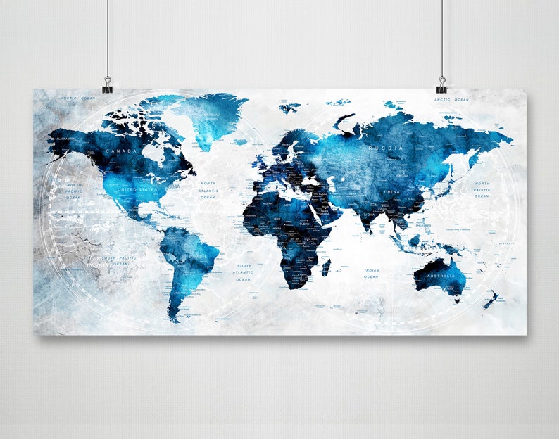 Push Pin Map of the World Poster Wall Art Modern Wall Art Map Single