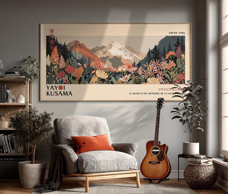 Rolled Yayoi Kusama Japanese floral landscape print ready for secure shipment.