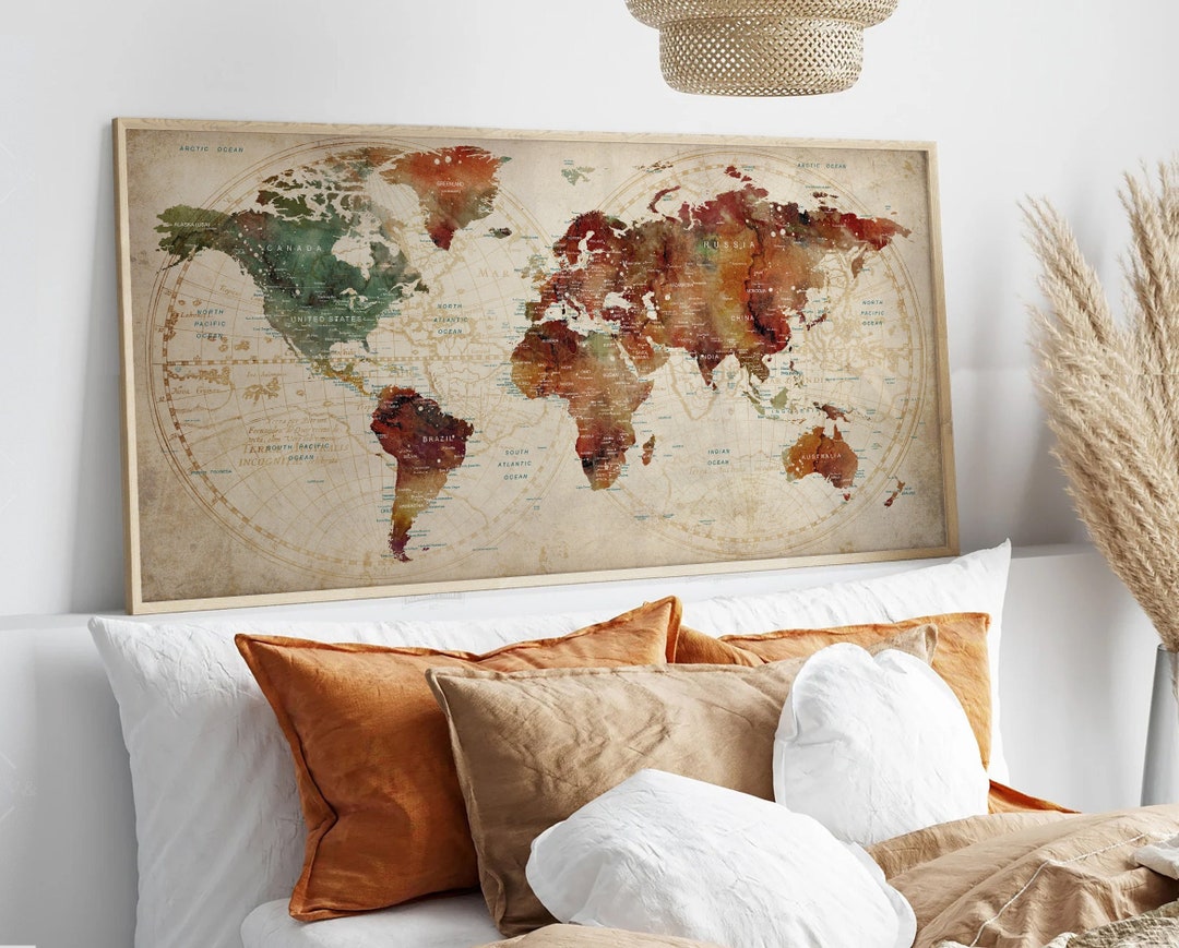 Abstract World Map Print: Boho Travel Wall Art - Etsy
