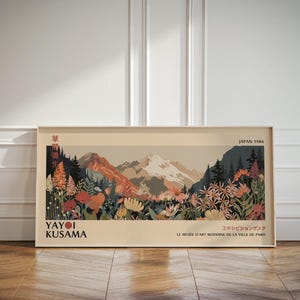 Yayoi Kusama floral landscape wall art, colorful abstract Japanese poster for home decor