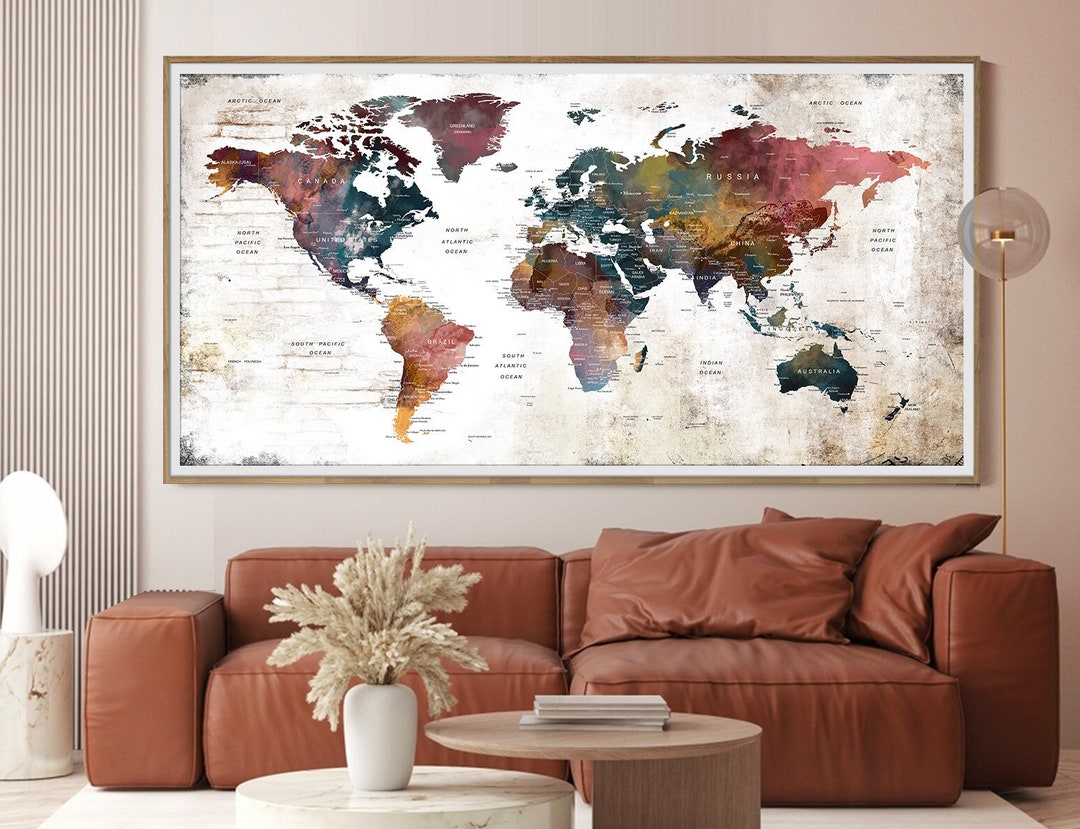 World Wall Map Poster Bedroom Wall Decor, 5th Anniversary Gift for ...