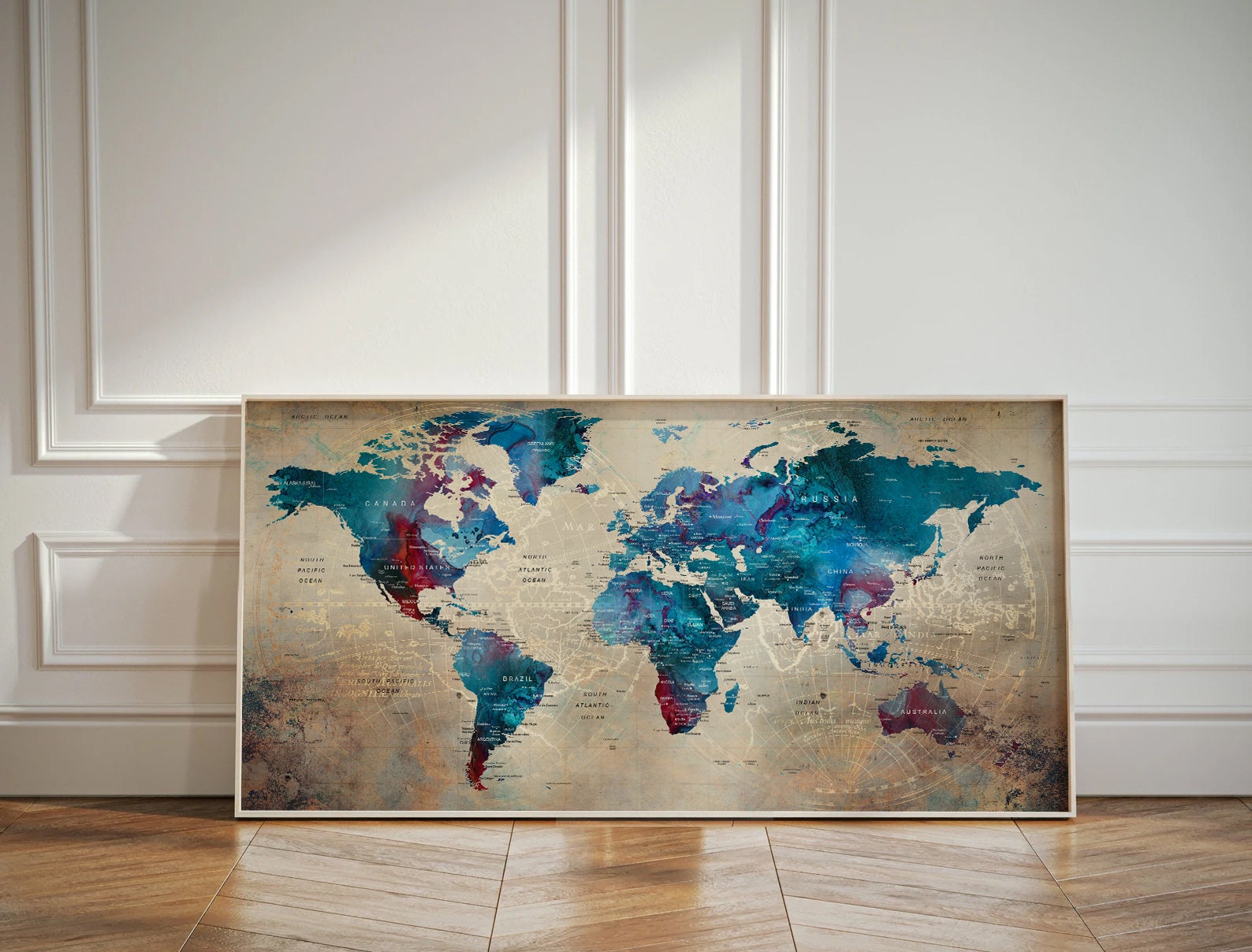 Watercolor World Map Poster: Personalized Push Pin Travel Art - Etsy