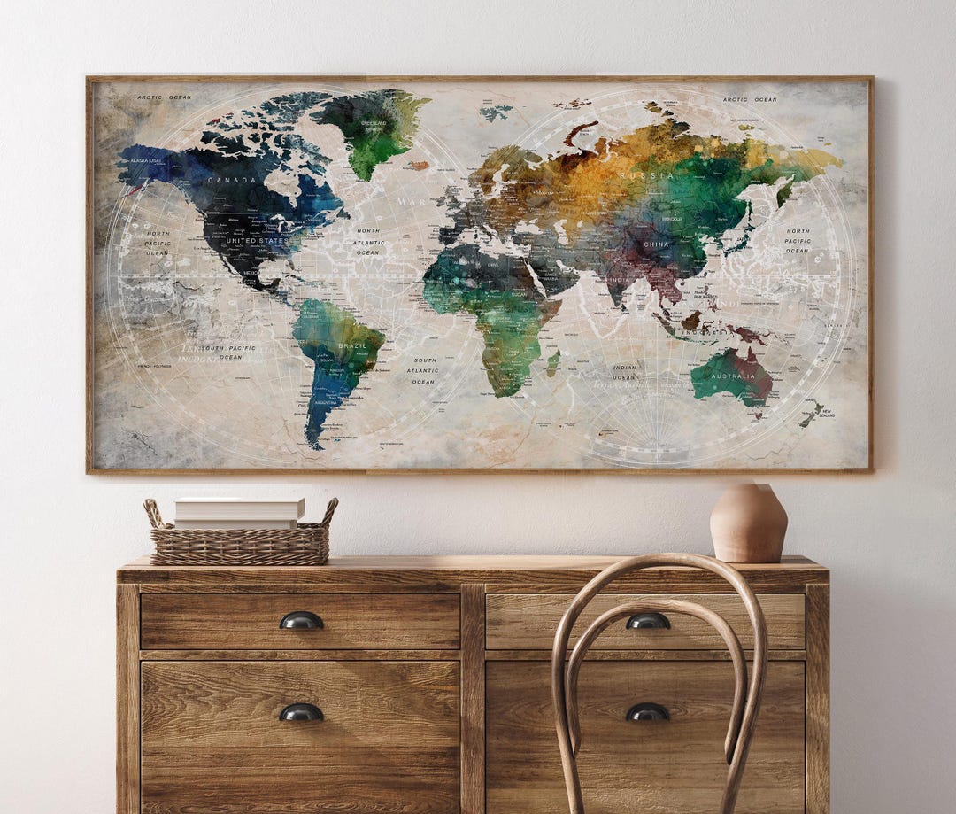 World Map Wall Art: Travel-inspired Home Decor Gift for Modern Spaces ...