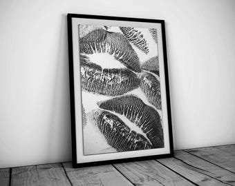 Lip Print Wall Art Poster, Modern Minimalist Decor, Gift for Her Chic Abstract Art, Aesthetic Room Decor, Girly Home Design Instant Download