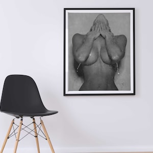 Naked Woman in Bathroom Print, Feminist Poster, Black and White, Bathroom Wall Art, Fashion Print, Feminine Wall Art, Girl Bathroom Decor