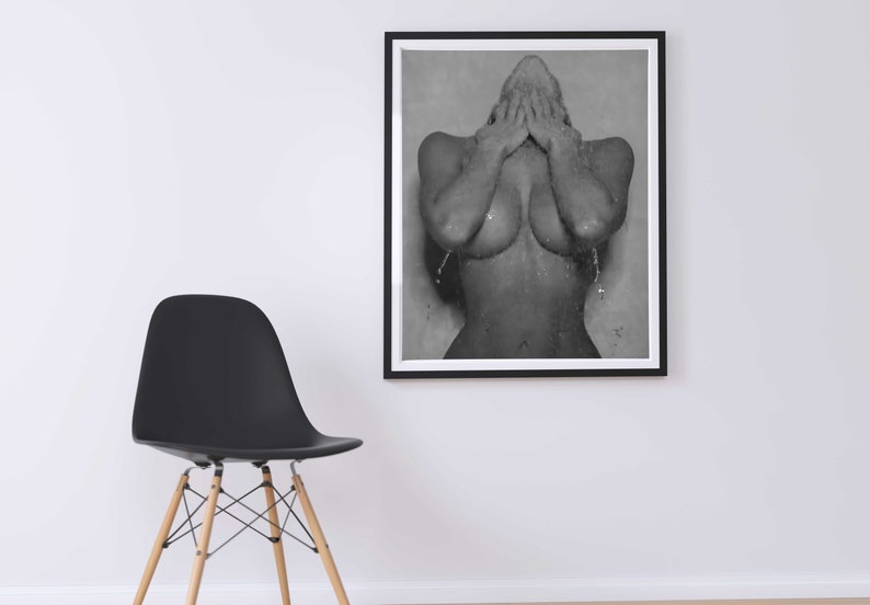 Naked Woman in Bathroom Print, Feminist Poster, Black and White, Bathroom Wall Art, Fashion Print, Feminine Wall Art, Girl Bathroom Decor