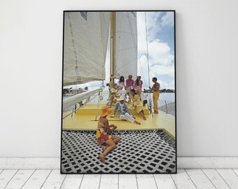 Slim Aarons Colorful Crew Print, Minimalist Sailboat Poster, Vintage Photography Print, Luxury Wall Art, Old Money Poster, Digital Download