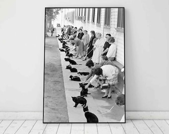Owners with Black Cats Print, Black and White Wall Art, Vintage Print, Photography Prints, Dorm Room Decor, Printable Art, Digital Download