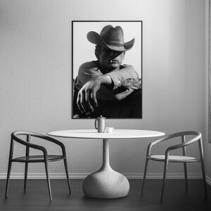 Cowboy Smoking Poster, Black and White, Cowboy Print, Vintage Photography, Printable Western Wall Art, Old Hollywood Decor, Digital Download