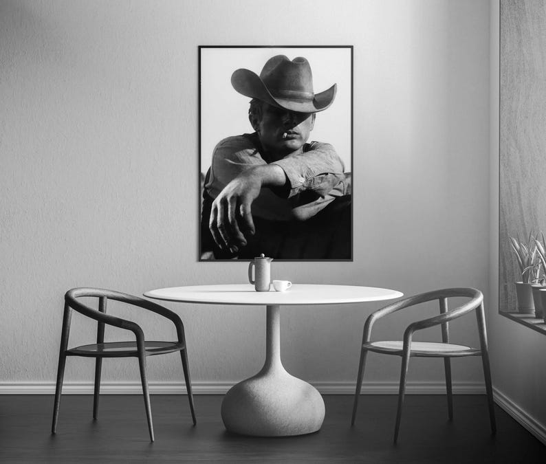 Cowboy Smoking Poster, Black and White, Cowboy Print, Vintage Photography, Printable Western Wall Art, Old Hollywood Decor, Digital Download