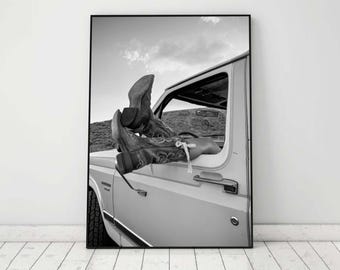 Vintage Cowgirl Boots Print, Black and White Western Wall Art (Digital Download)