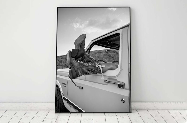 Vintage Cowgirl Boots Print, Black and White Trendy Western Wall Art (Digital Download)
