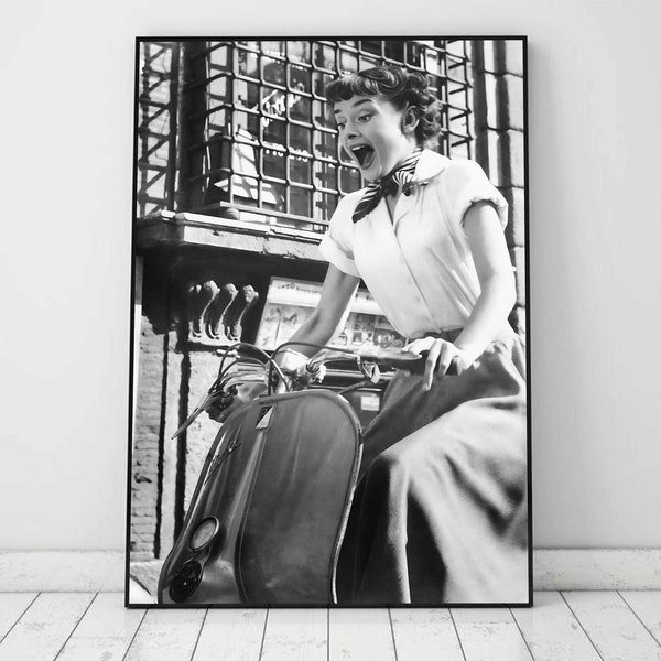 Audrey Hepburn in Roman Holiday Poster, schwarz weiß Wandkunst, Vintage Print, Fotografie Drucke, Old Hollywood Decor, Retro Movie Poster