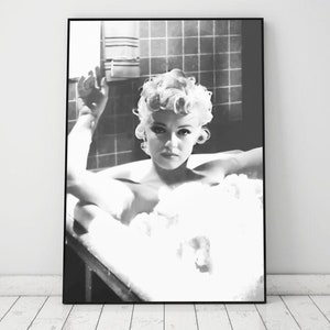 Marilyn Monroe in Bathtub Print, Black And White, Bathroom Wall Art Poster, Teen Girls Bathroom Decor, Vintage Home Decor, Digital Download