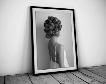 ヘアサロンの女性のプリント、白黒、ファッションウォールアート、ビンテージ写真、女の子のバスルームの装飾、デジタルダウンロード、Hypebeastポスター