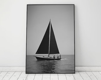 Minimalist Sailboat Print: Black and White Coastal Wall Art Digital Download