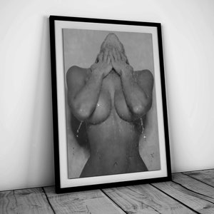 Naked Woman in Bathroom Print, Feminist Poster, Black and White, Bathroom Wall Art, Fashion Print, Feminine Wall Art, Girl Bathroom Decor