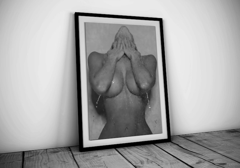 Naked Woman in Bathroom Print, Feminist Poster, Black and White, Bathroom Wall Art, Fashion Print, Feminine Wall Art, Girl Bathroom Decor