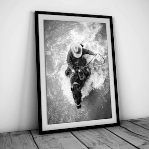 Vintage Cowboy on Horse Print, Black and White, Wild West Photo, Western Wall Art, Retro Cowboy Poster, SouthWestern Decor, Digital Download