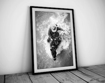 Vintage Cowboy on Horse Print, Black and White, Wild West Photo, Western Wall Art, Retro Cowboy Poster, SouthWestern Decor, Digital Download