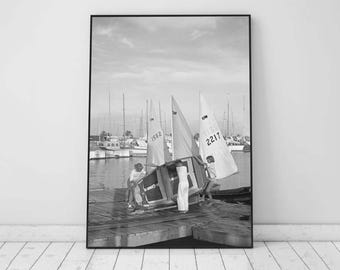 Slim Aarons Sailing Dinghy Print, Black and White, Sailboat Poster, Vintage Photography, Luxury Wall Art, Old Money Poster, Digital Download