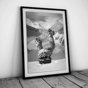 Vintage Ski in Mountain Poster, Black and White, Retro Skiing Print, Funny Wall Art, Ski Lodge Decor, Printable Wall Art,  Digital Download