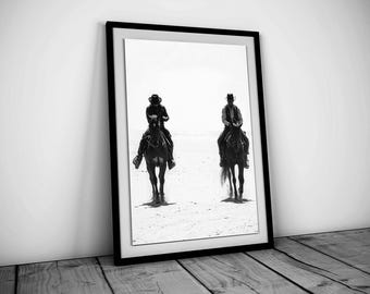Black and White Desert Cowboy Print, Wild West Photo, Vintage Cowboy Poster, Printable Western Wall Art, Boys Room Decor, Digital Download