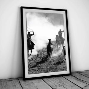 Vintage Cowboy on Horse Print, Black and White, Wild West Photography, Western Wall Art, Digital Download, Retro Cowboy Poster, Room Decor