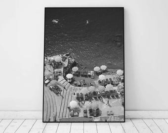 Slim  Aarons Positano Beach Print, Black and White Beach Print, Vintage Photography, Coastal Wall Art, Beachy Room Decor, Digital Download