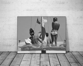 Slim  Aarons Yacht Holiday Print, Black and White, Vintage Beach Photography, High Society Print, Girls Bathroom Decor, Digital Download