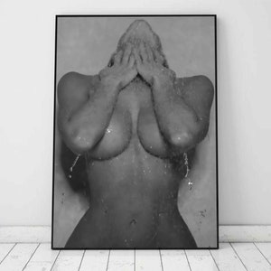 Naked Woman in Bathroom Print, Feminist Poster, Black and White, Bathroom Wall Art, Fashion Print, Feminine Wall Art, Girl Bathroom Decor