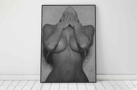 Naked Woman in Bathroom Print, Feminist Poster, Black and White, Bathroom Wall Art, Fashion Print, Feminine Wall Art, Girl Bathroom Decor