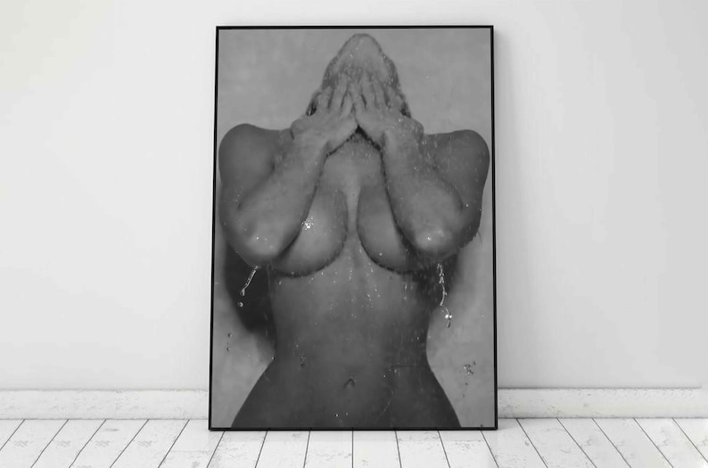 Naked Woman in Bathroom Print, Feminist Poster, Black and White, Bathroom Wall Art, Fashion Print, Feminine Wall Art, Girl Bathroom Decor
