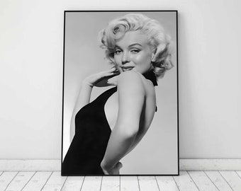 Affiche de Marilyn Monroe, photographie vintage, noir et blanc, impression de mode, déco hollywoodienne ancienne, art mural imprimable, cadeaux, téléchargement numérique